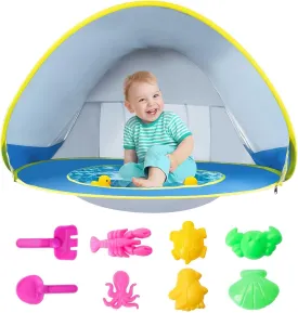 Baby Beach Tent, Kiddie Pool with Shade, Pop Up Baby Portable Shade Pool UPF50  UV Protection Sun Shelter for Infant with Easy Set Up Canopy
