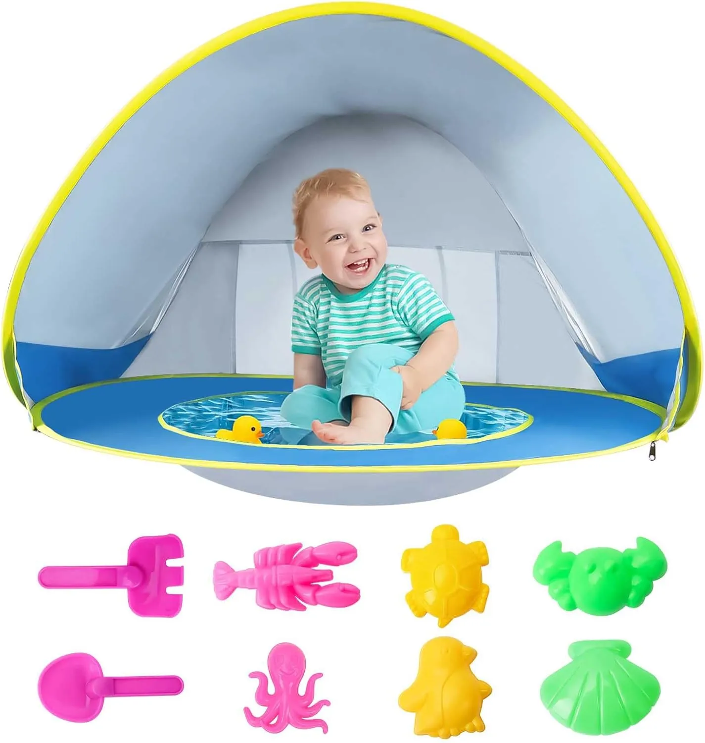 Baby Beach Tent, Kiddie Pool with Shade, Pop Up Baby Portable Shade Pool UPF50  UV Protection Sun Shelter for Infant with Easy Set Up Canopy