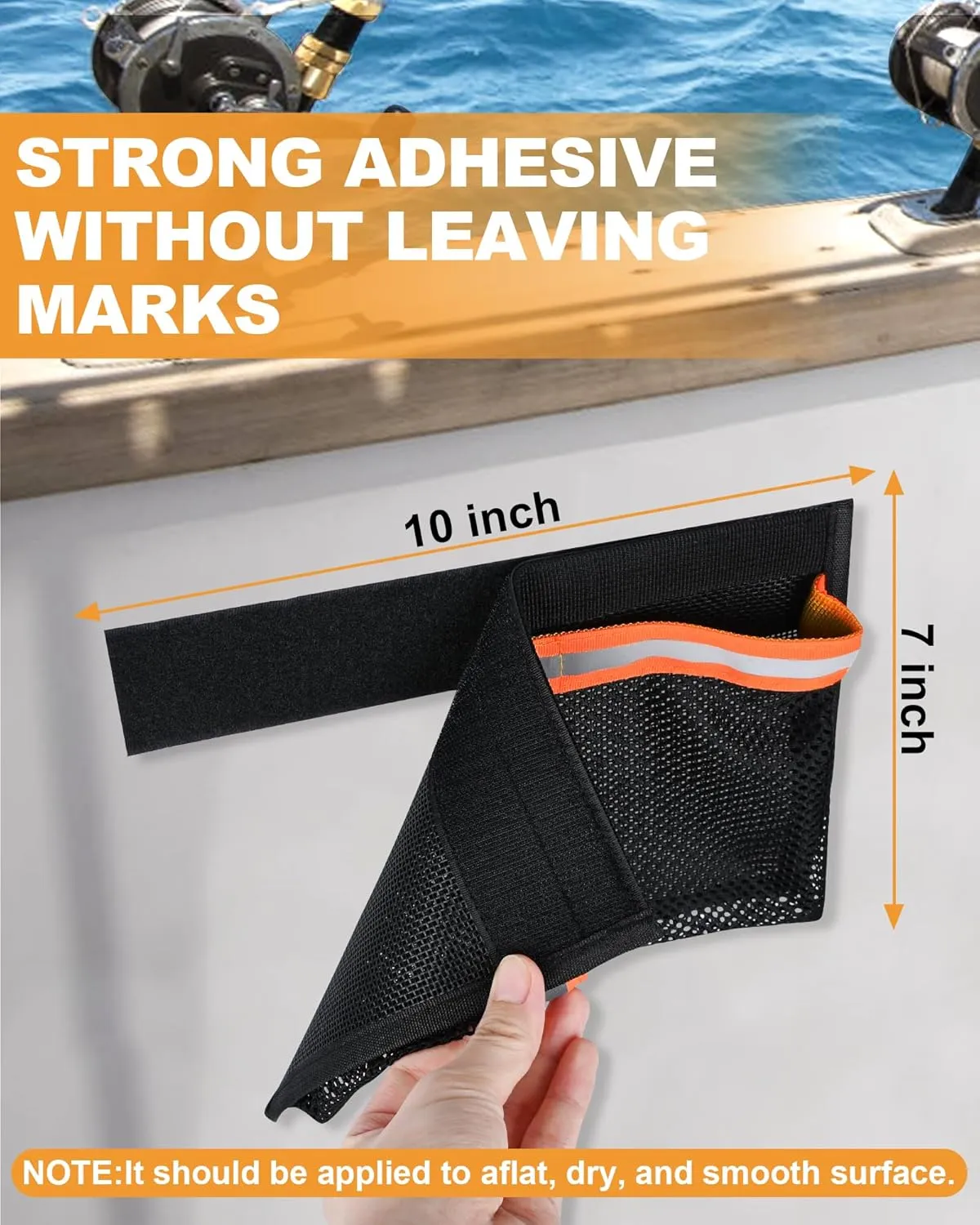 Boat Storage Accessories, PVC Reflective Self-Adhesive Universal Boat Caddy Organizer Mesh Bag for Gloves, Tools, Tackle, Gear