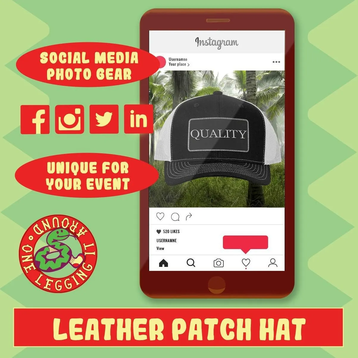 Chin-Strap Cutter AF - Leather Black Patch Engraved Trucker Hat