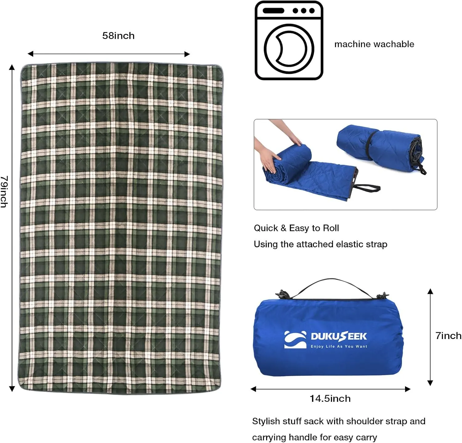 DUKUSEEK Hooded Outdoor Blanket, Waterproof Camping Blanket, Quilted, Thick Fleece, Warm, Windproof, Sand Proof, Portable and Wear-Resistant, Perfect for Stadium, Picnic, Camping