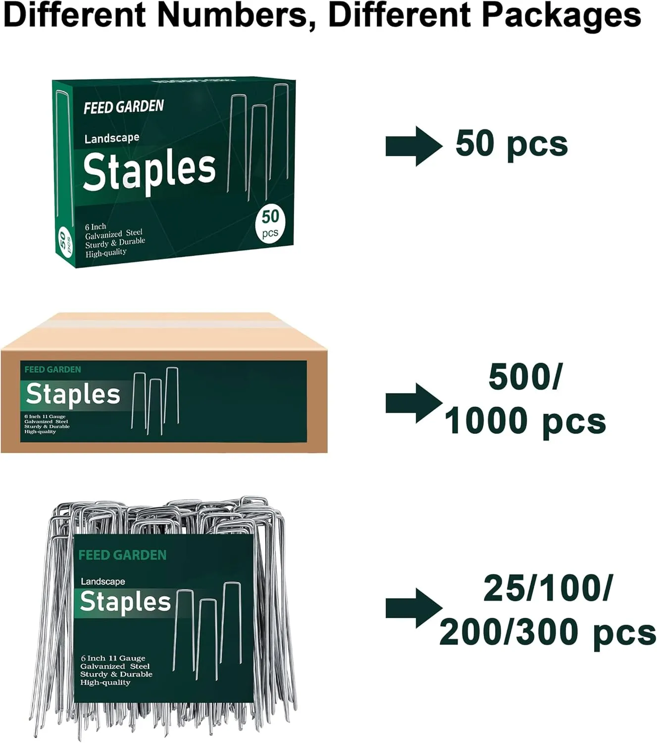FEED GARDEN 6 Inch 50 Pack Hot-dip Galvanized Landscape Staples Plant Cover Stakes 11 Gauge Tent Stakes Garden Stakes Landscaping Fabric SOD Pins Yard Stakes for Decoration Weed Barrier Fabric