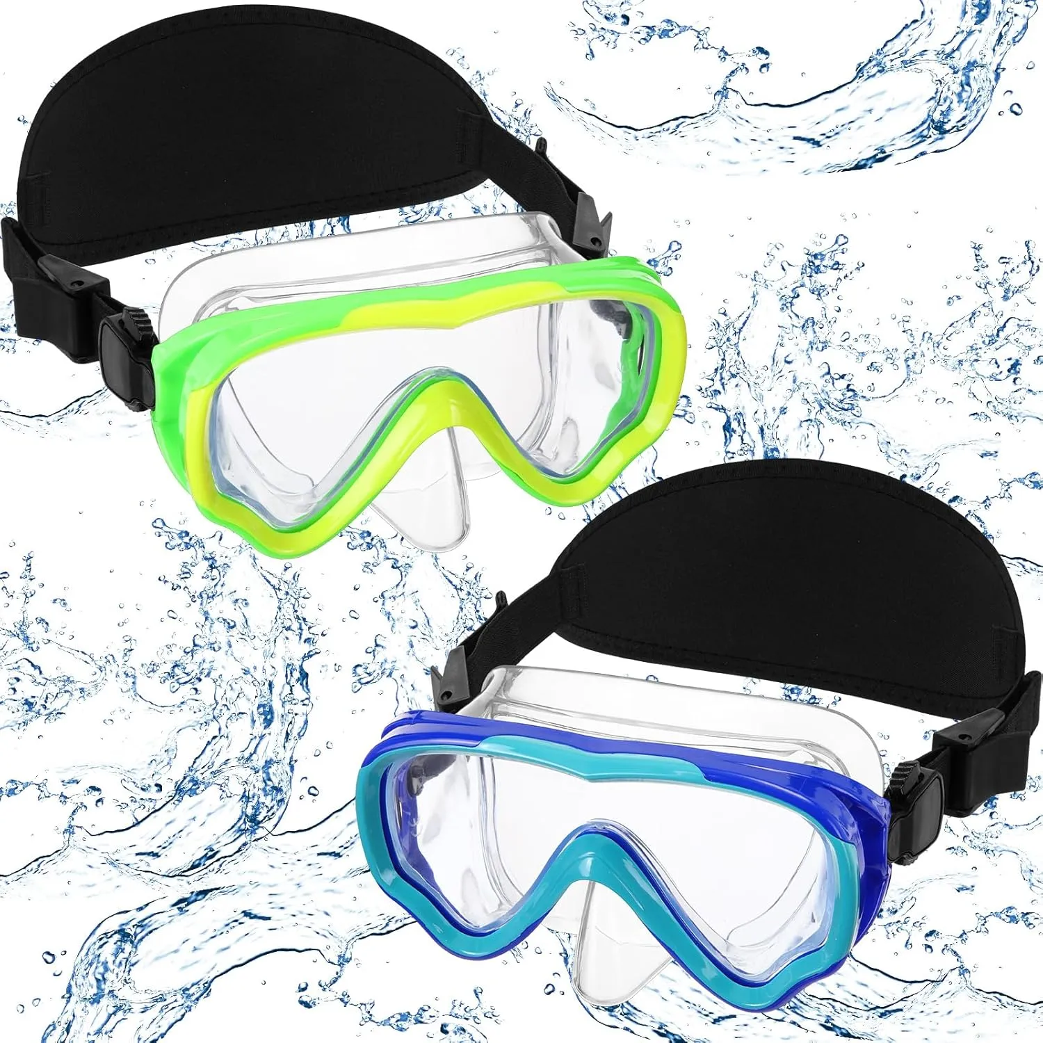 Flutesan 2 Pack Kids Goggles with Nose Cover Hair Protector Elastic Strap Youth Diving Mask No Tangle Swim Goggles Scuba Face Mask Won't Mess Hair Wide View Snorkel Glasses