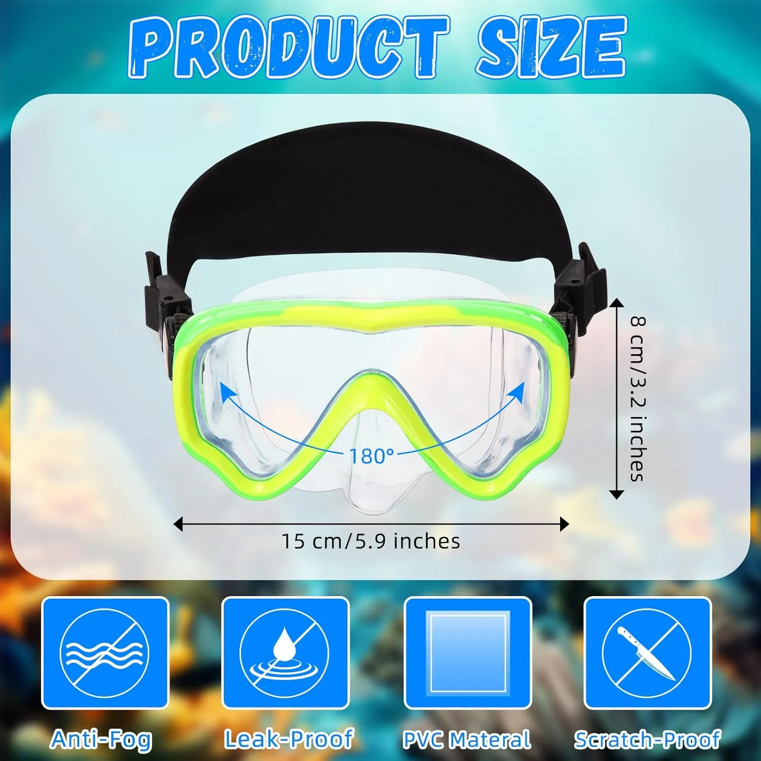 Flutesan 2 Pack Kids Goggles with Nose Cover Hair Protector Elastic Strap Youth Diving Mask No Tangle Swim Goggles Scuba Face Mask Won't Mess Hair Wide View Snorkel Glasses