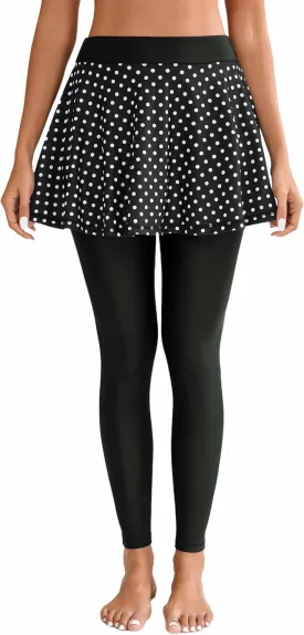Halcurt Women's Swim Skirted with Leggings High Waisted Swim Pants Wetsuit Pants UV Swim Board Shorts