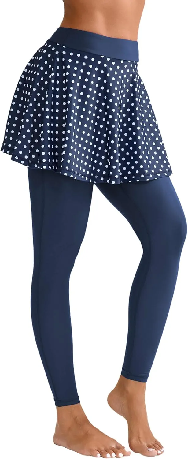 Halcurt Women's Swim Skirted with Leggings High Waisted Swim Pants Wetsuit Pants UV Swim Board Shorts