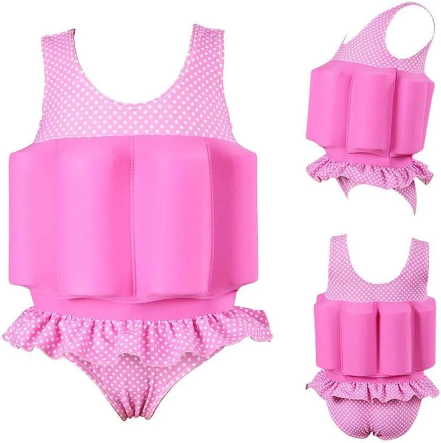 IWEMEK Girl Boy One Piece Floatation Swimsuit Swimwear with Adjustable Buoyancy Kid Float Bathing Suit Life Jacket Swim Vest