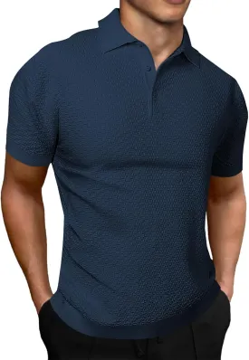 JMIERR Mens Knit Polo Shirts Classic Button Basic Textured T Shirts Casual Slim Fit Short Sleeve Summer Golf Tee Shirt