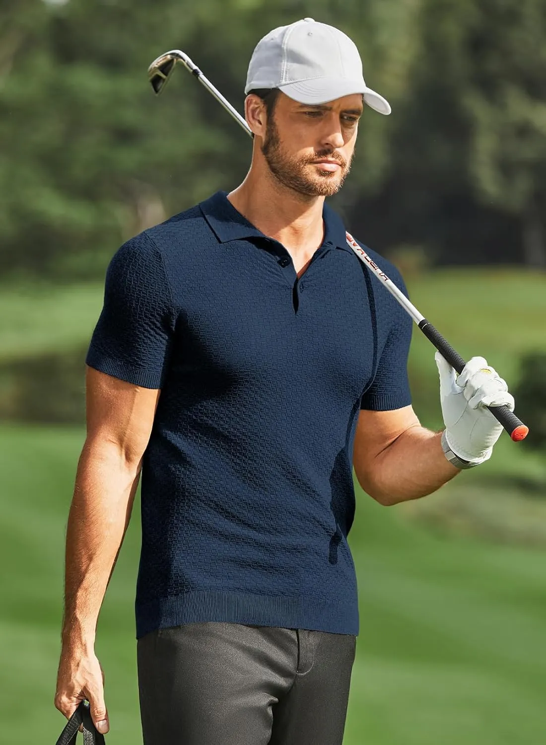JMIERR Mens Knit Polo Shirts Classic Button Basic Textured T Shirts Casual Slim Fit Short Sleeve Summer Golf Tee Shirt
