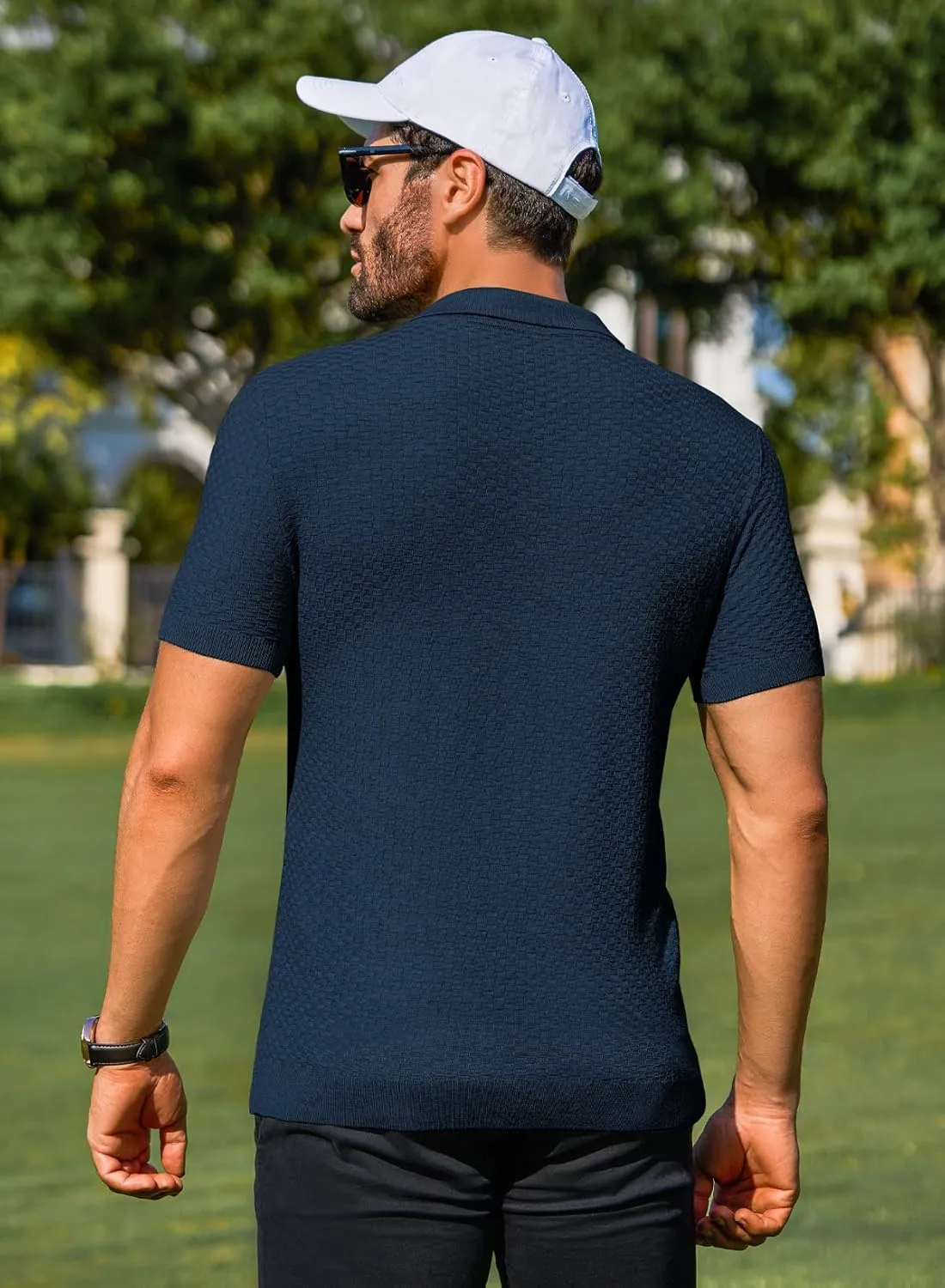 JMIERR Mens Knit Polo Shirts Classic Button Basic Textured T Shirts Casual Slim Fit Short Sleeve Summer Golf Tee Shirt