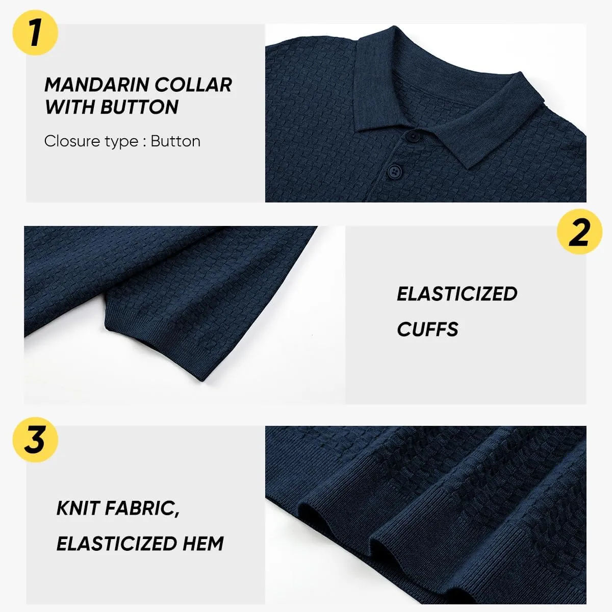 JMIERR Mens Knit Polo Shirts Classic Button Basic Textured T Shirts Casual Slim Fit Short Sleeve Summer Golf Tee Shirt