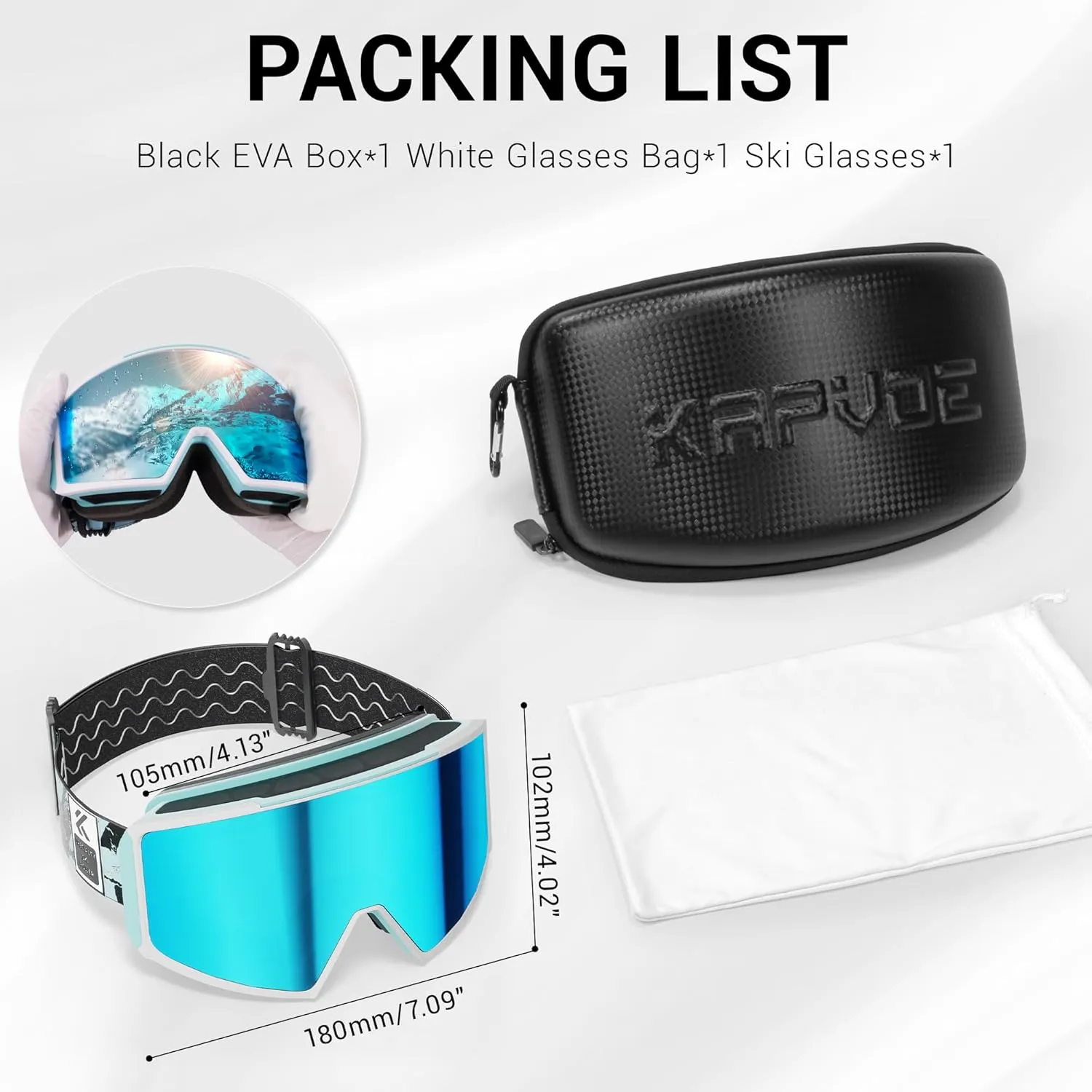 KAPVOE Ski Goggles Snowboard Goggles for Men Women Youth OTG Snow Goggles Anti Fog 1OO% UV Protection Over Glasses