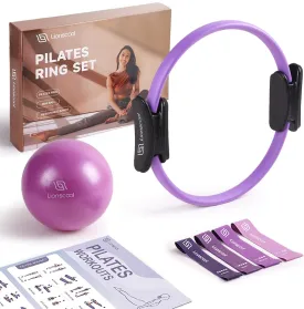 LIONSCOOL Pilates Ring Set ?C 14" Anti-Deformation Magic Circle with Padded Handles, Mini Ball, Resistance Bands, Guide & Bag