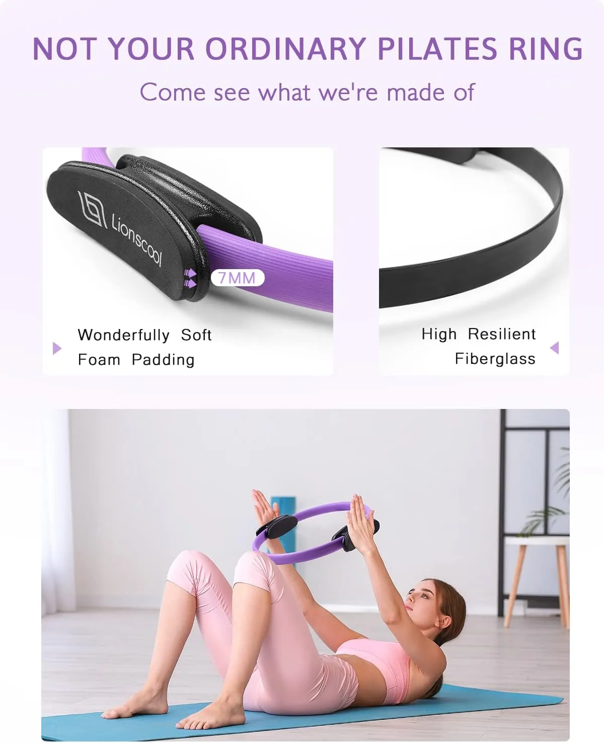 LIONSCOOL Pilates Ring Set ?C 14" Anti-Deformation Magic Circle with Padded Handles, Mini Ball, Resistance Bands, Guide & Bag