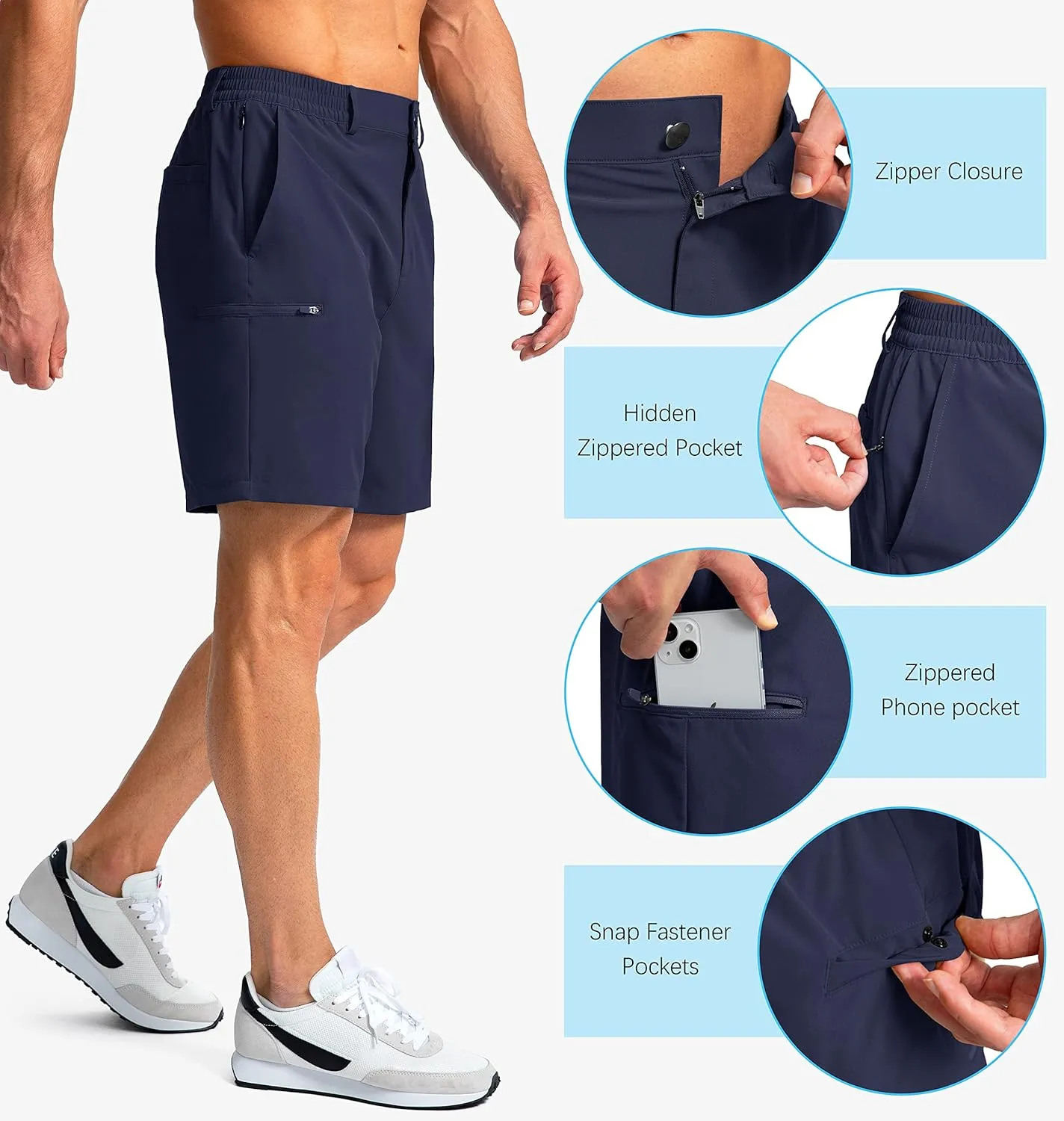 Pinkbomb Men's Golf Shorts with 6 Pockets Stretch Quick Dry Hiking Work Dress Shorts for Men