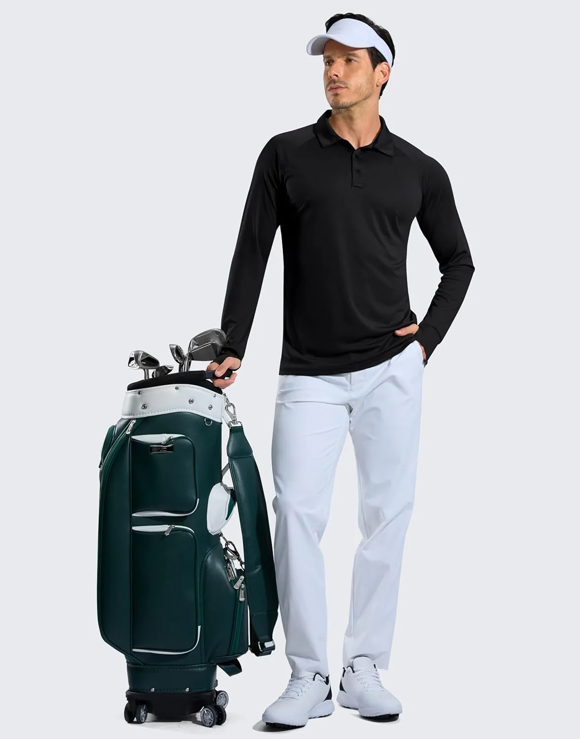 Pudolla Men's Long Sleeve Golf Polo Shirt UPF 50  Lightweight Sun Protection Cool SPF Hiking Shirts for Men