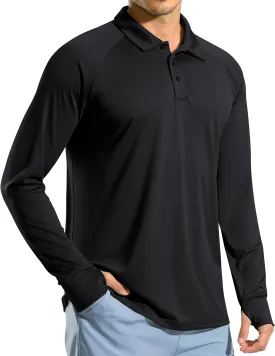 Pudolla Men's Long Sleeve Golf Polo Shirt UPF 50  Lightweight Sun Protection Cool SPF Hiking Shirts for Men