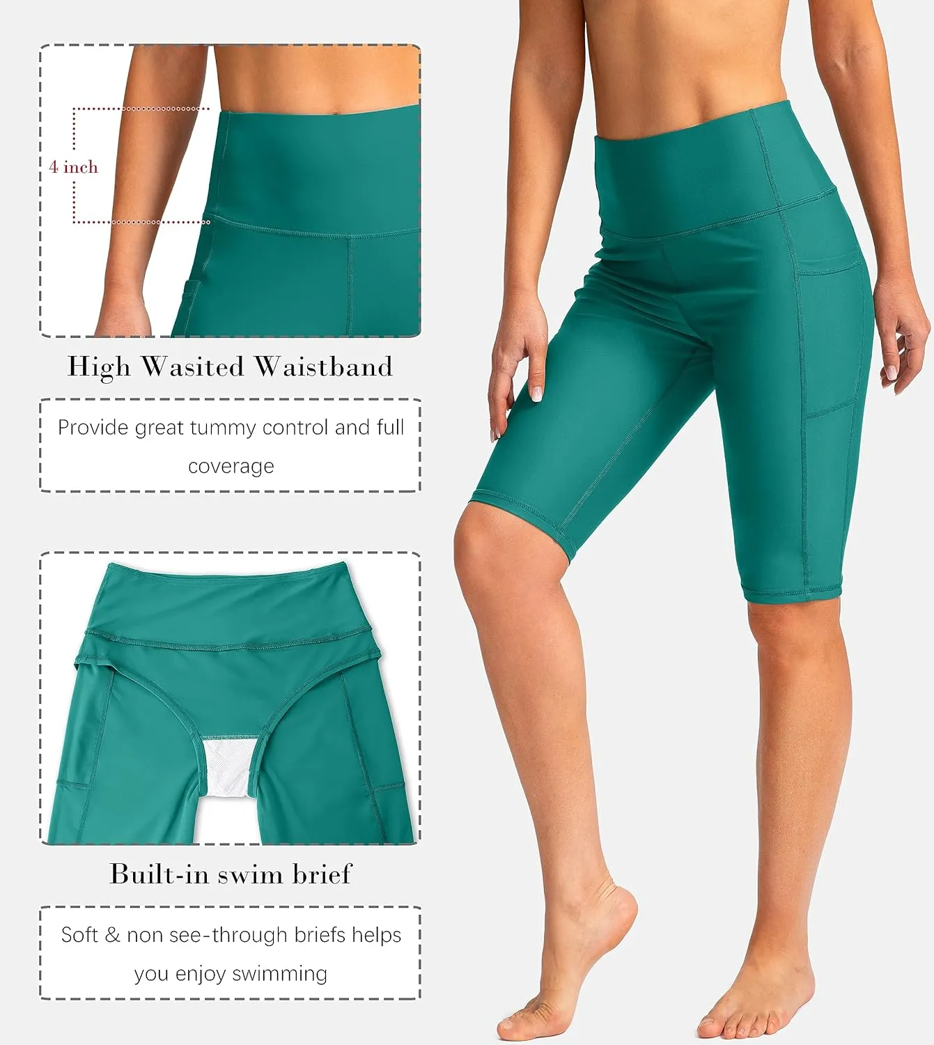 SANTINY Women's 8''/12'' High Waisted Swim Shorts with Pockets UPF50  Long Board Swimming Shorts for Women with Liner