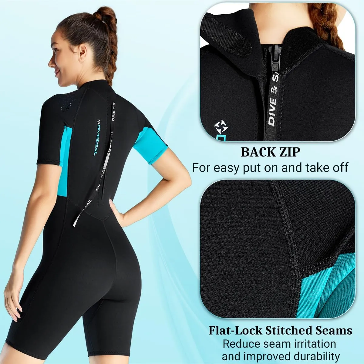 Shorty Wetsuit Men Women 1.5mm / 2mm Neoprene Back Zip Wetsuit Spring Suit for Snorkeling Surfing Kayaking Scuba Short Sleeve Wet Suit