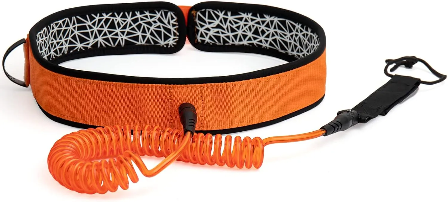 Surf Leash, Surfboard Waist Leash 7mm Thick 10ft Coiled Surf Board Leash SUP Stand Up Paddleboard Leash, Large, Orange