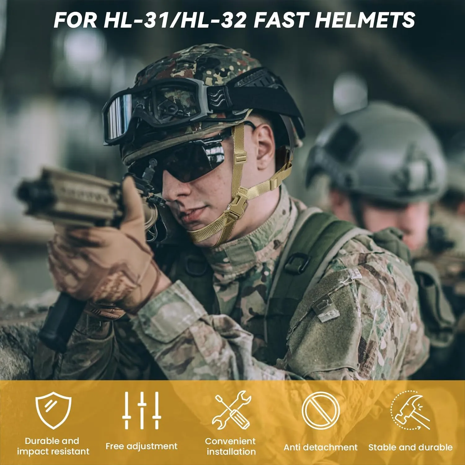 Tactical Helmet Chin Strap Adjustable Dial 4 Points Suspension System with Bolts and Screws for Tactical Fast MICH Bump Helmet Accessory