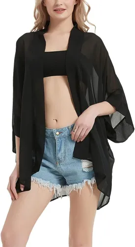 Women's Kimono Cardigans Camouflage Sheer Chiffon Blouse Boho Wrap Casual Coverup Loose Tops