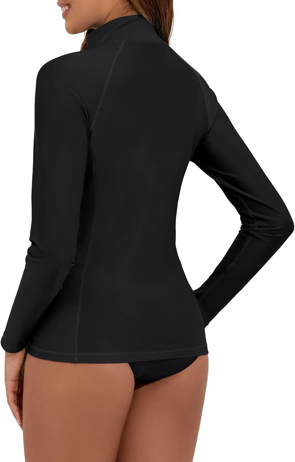 Women's Long Sleeve Swim Shirts UPF 50  Rash Guard 1/4 Zip Rashguard Workout Tops with Pockets
