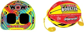 WOW World of Watersports Macho Multiple Riding Positions Tube 1 or 2 Person Inflatable Deck and Cockpit Towable Tube for Boating, 16-1010 & Sportsstuff Booster Ball, Towable Tube Rope Performance Ball