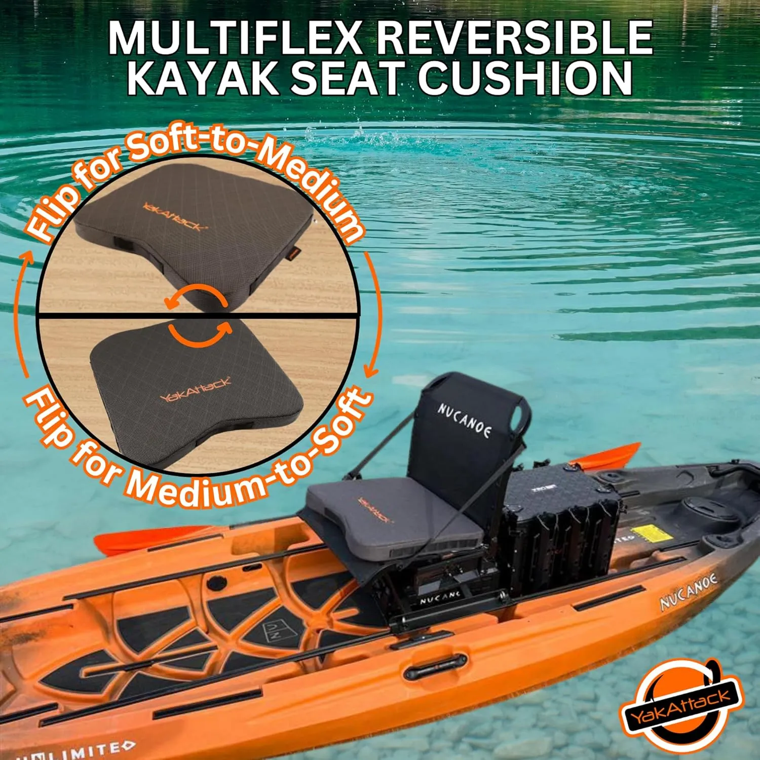 YakAttack MultiFlex Kayak Seat Cushion  Soft to Medium Dual-Density Firmness | Anti-Slip & Quick-Dry | Lightweight Kayak Seat Pad for Paddling, Fishing & Paddle Board Comfort | Universal Fit