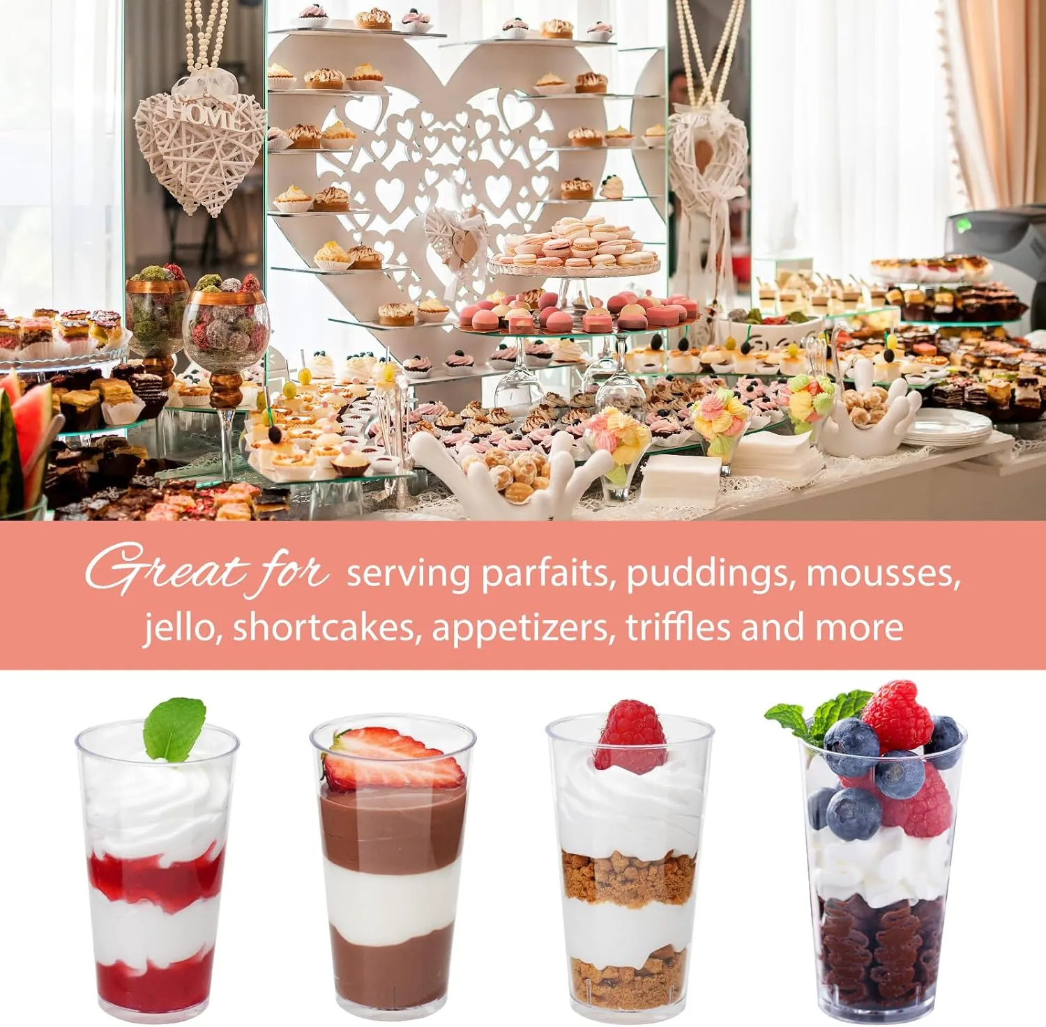 Zezzxu 100 Pack Mini Dessert Cups with Spoons, 3 oz Shooter Cups for Desserts, Small Plastic Shot Glasses for Serving Appetizers Cheesecake Puddings Mousse