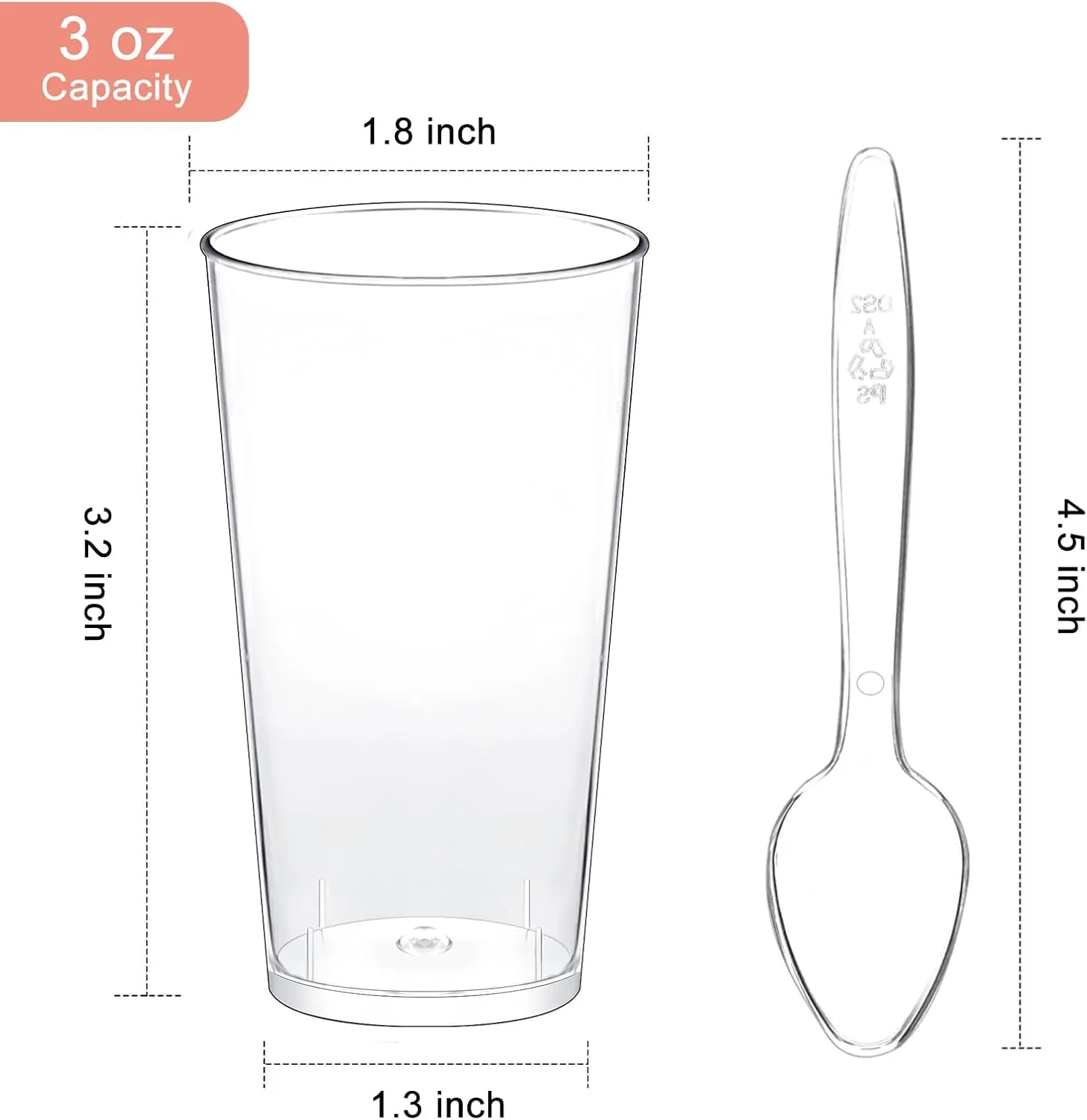 Zezzxu 100 Pack Mini Dessert Cups with Spoons, 3 oz Shooter Cups for Desserts, Small Plastic Shot Glasses for Serving Appetizers Cheesecake Puddings Mousse