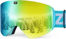 ZIONOR X11 Ski Snowboard Snow Goggles with Magnetic Interchangeable Cylindrical Lens Anti-fog UV Protection for Men Women Adult VLT 7% Gold Lens